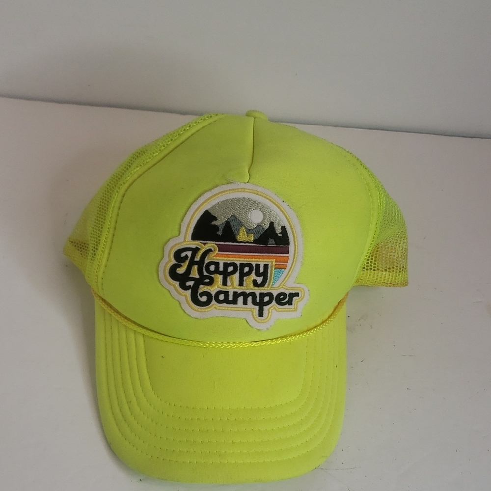 Happy Camper Neon Yellow Cap Hat